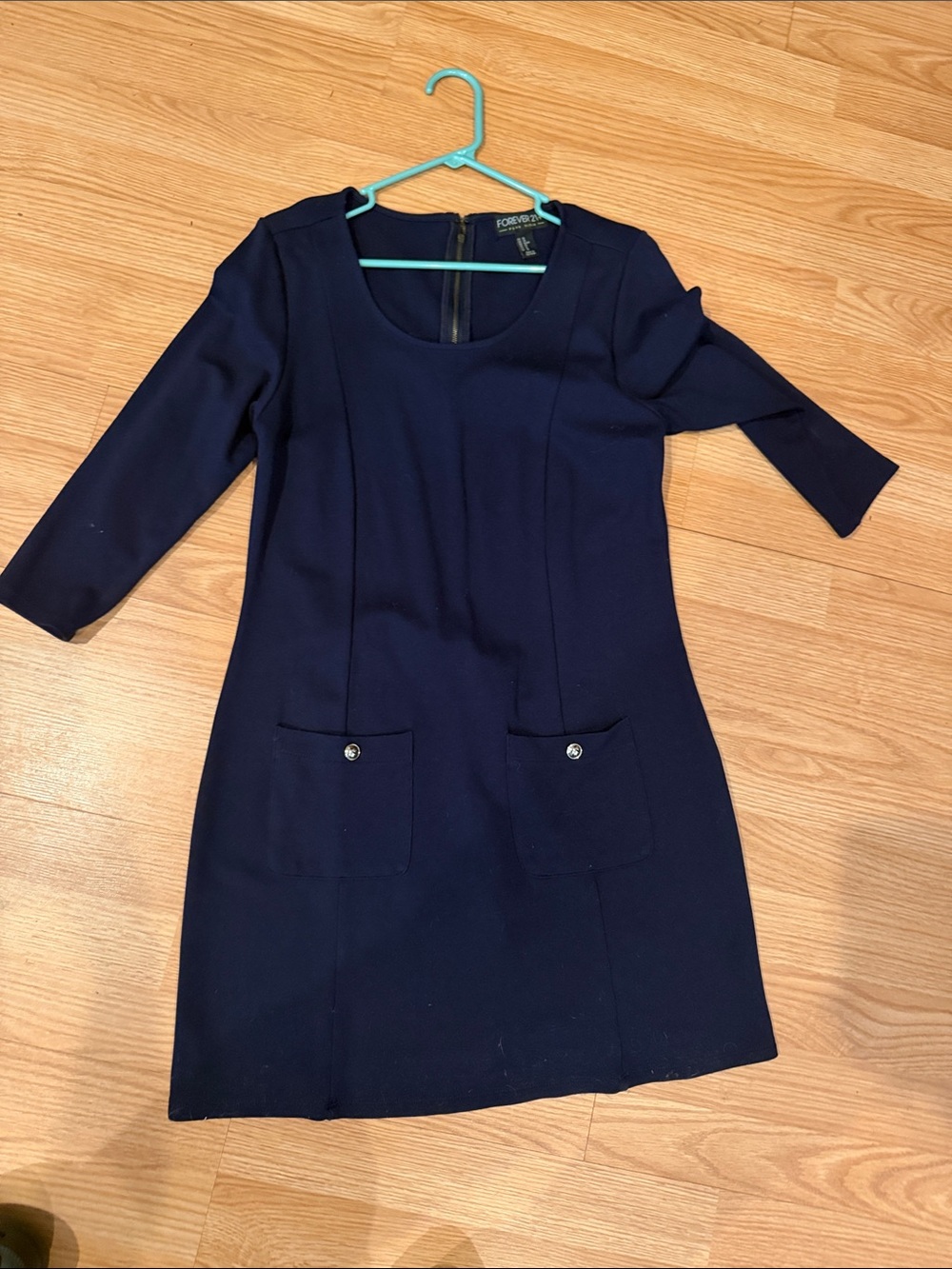 Forever 21 Navy Long Sleeve Shift Dress with Pocket Details